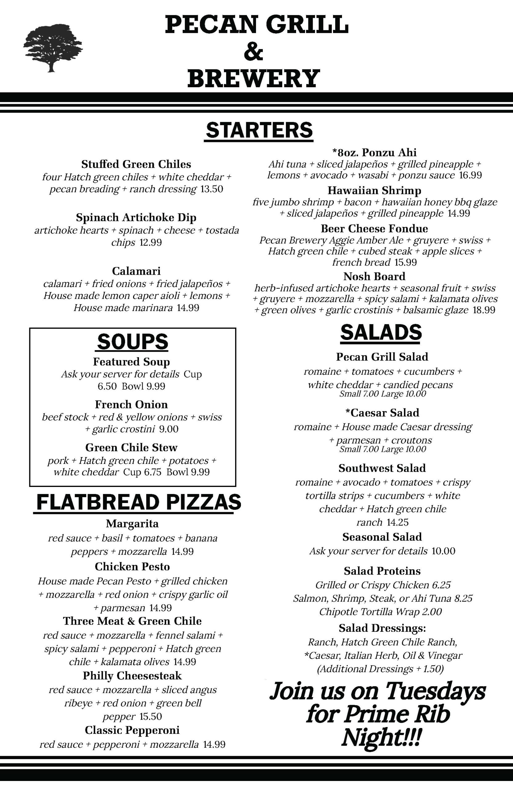 Menus Pecan Grill & Brewery